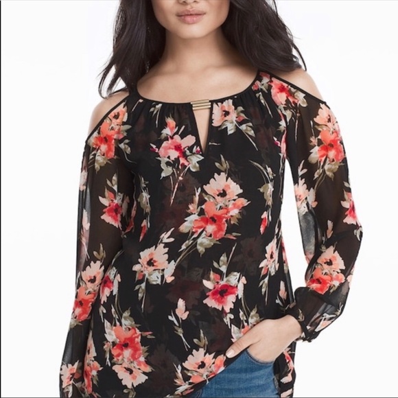EUC White House Black Market Cold Shoulder Blouse - Picture 1 of 6